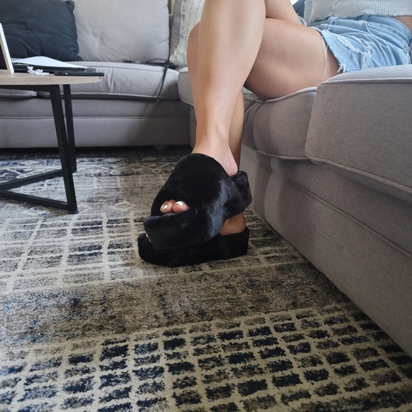 HIGH PLATFORM FUR SANDAL - BLACK - Picture 4 of 6